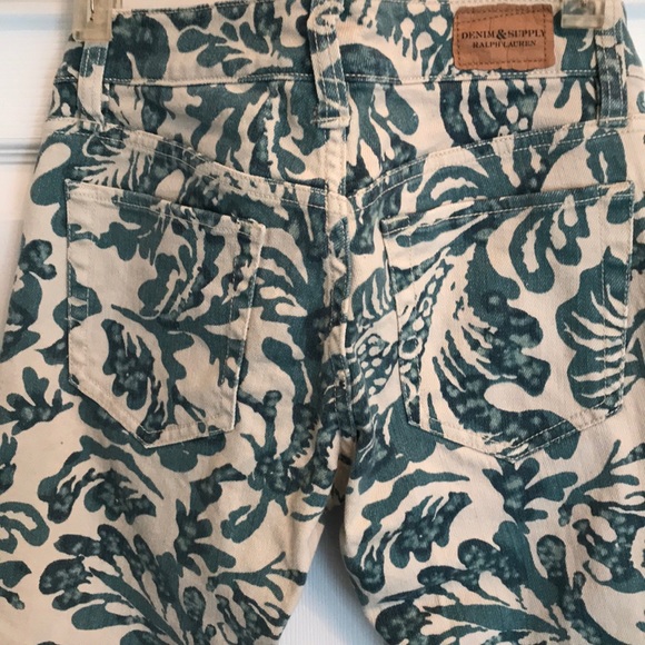 Tan Jeans with retro ink pattern. Zipper ankles - Picture 6 of 7